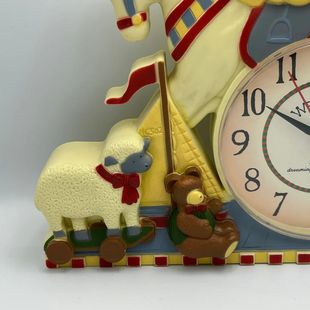 Vintage Wall Clock Welcome Madeline Rocking Horse Bear 90s NostalgicPlastic Mold